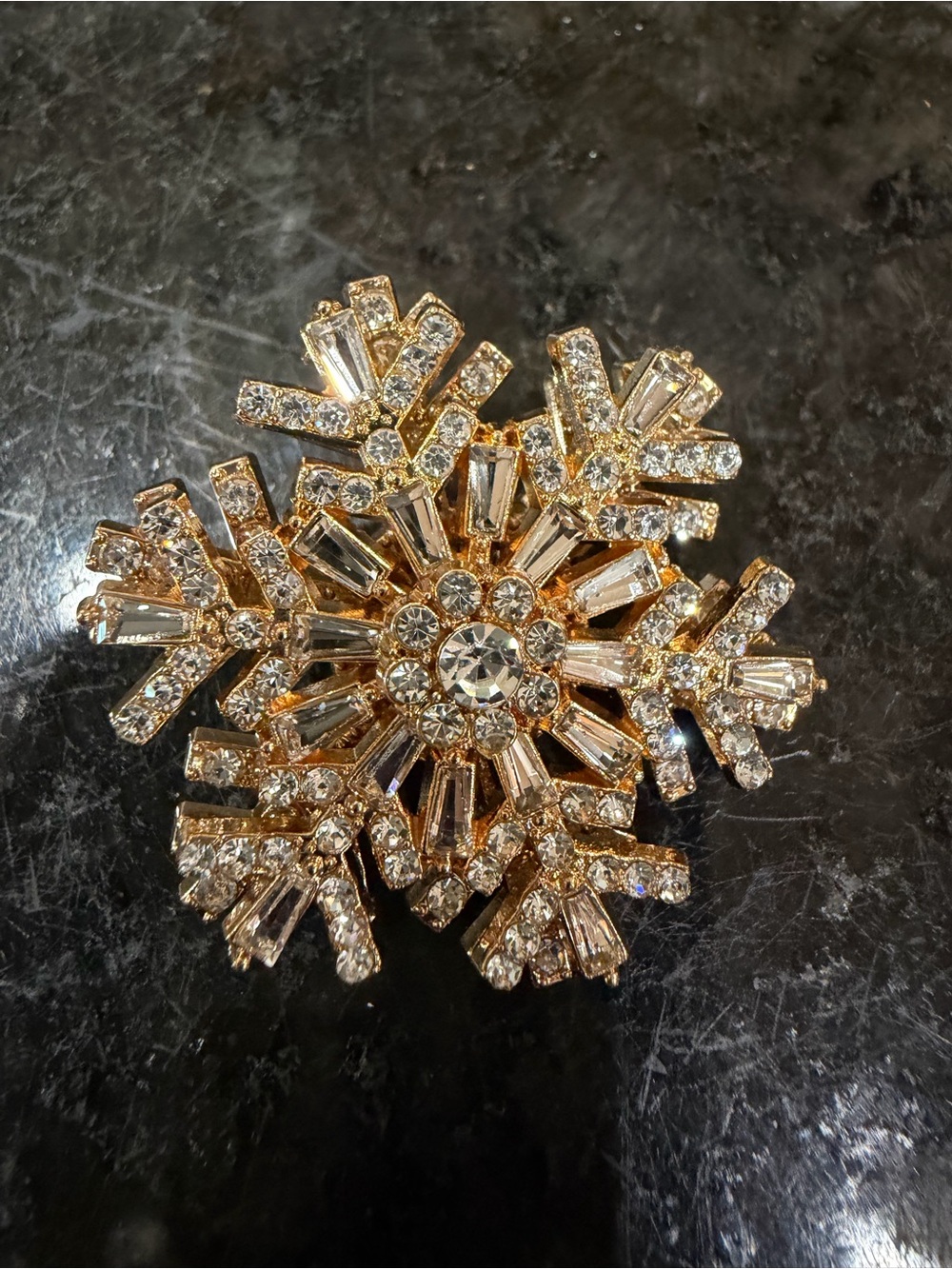 Gold-Tone Crystal Snowflake Brooch - Elegant Women's Jewelry
